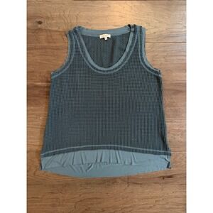 La Miel Womens Waffle Knit Mixed Media Scoop Neck Tank Top Teal Blue Small